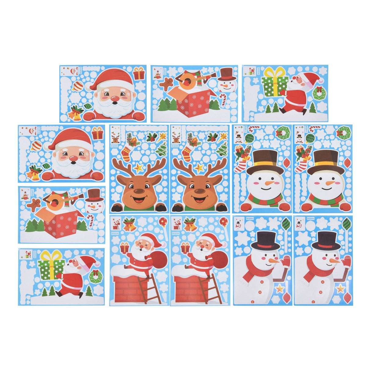 14pcs Christmas Stickers Cute Snowflake Reindeer Elf Pattern Christmas Window Clings for Window Glass Party Decorations