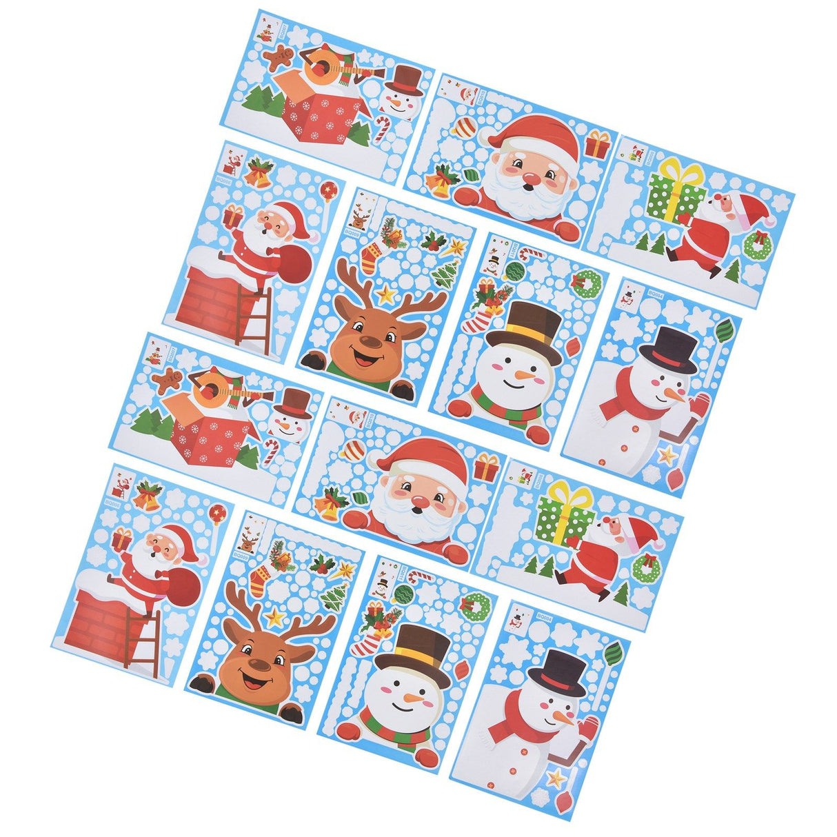 14pcs Christmas Stickers Cute Snowflake Reindeer Elf Pattern Christmas Window Clings for Window Glass Party Decorations