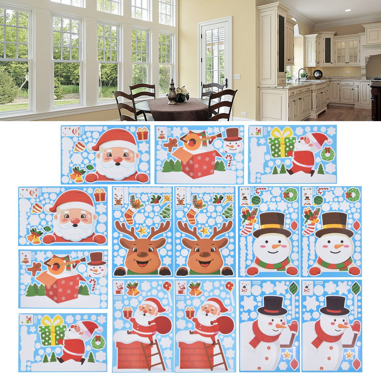 14pcs Christmas Stickers Cute Snowflake Reindeer Elf Pattern Christmas Window Clings for Window Glass Party Decorations