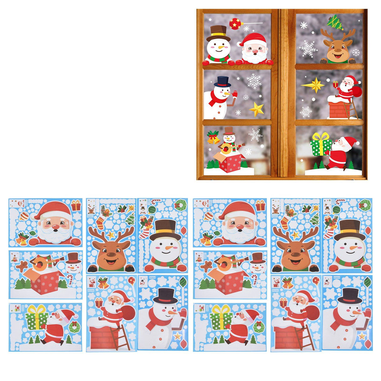 14pcs Christmas Stickers Cute Snowflake Reindeer Elf Pattern Christmas Window Clings for Window Glass Party Decorations