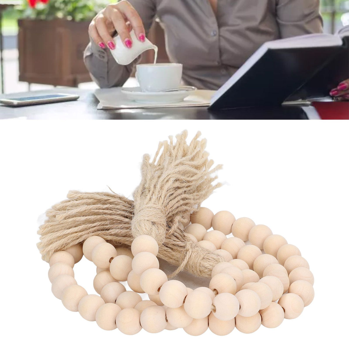 Wood Bead Garland Hand Crafted Fine Workmanship Comfortable Hold Bohemian Style Prayer Beads