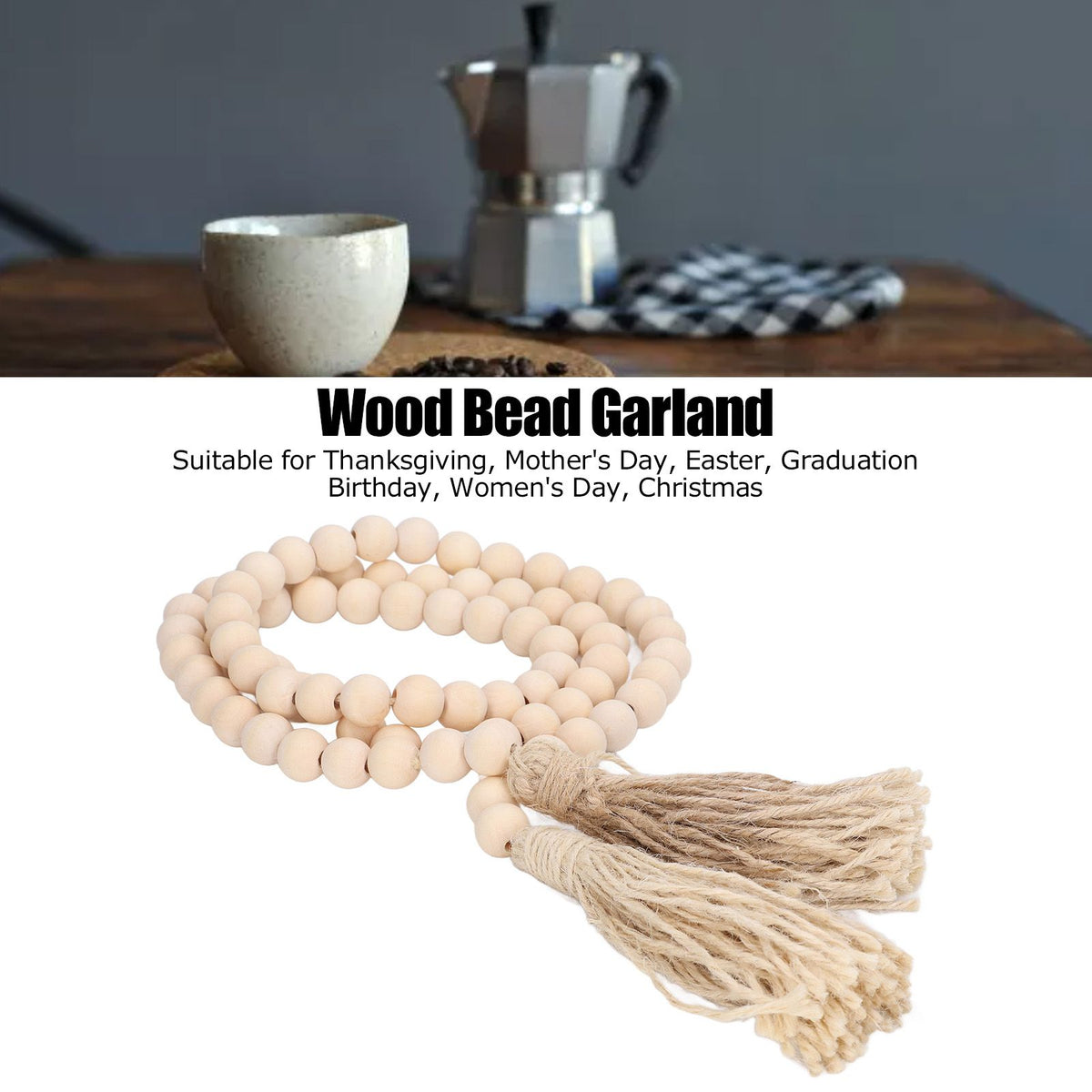 Wood Bead Garland Hand Crafted Fine Workmanship Comfortable Hold Bohemian Style Prayer Beads