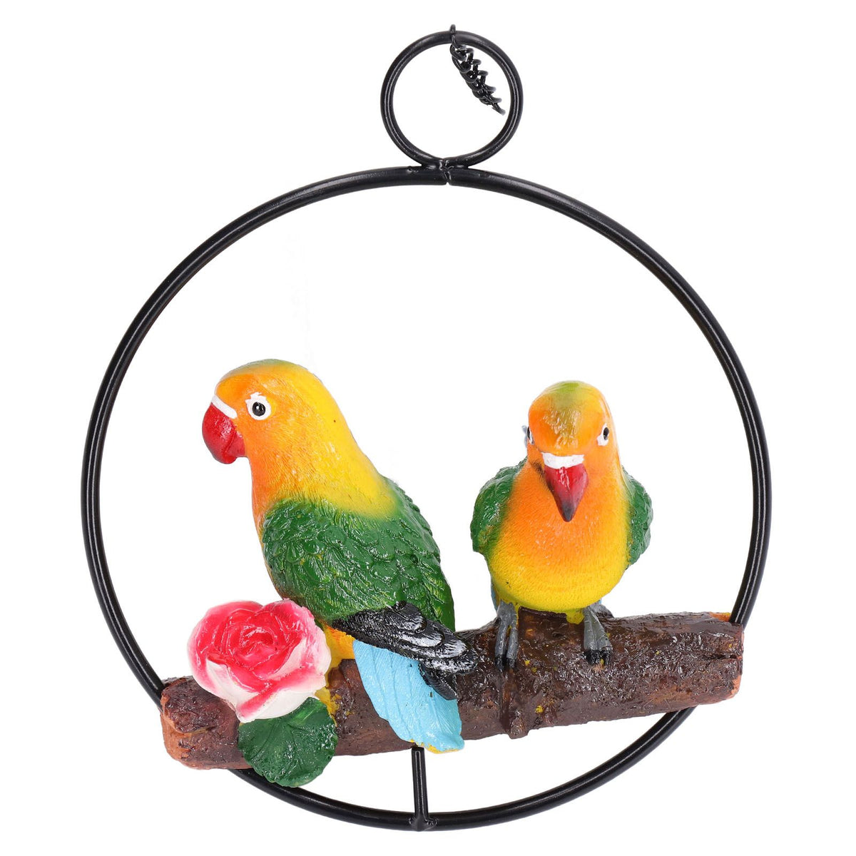 Hanging Parrot Sculpture Hanging Ring Statue for Patio Lawn Home and Garden Decor