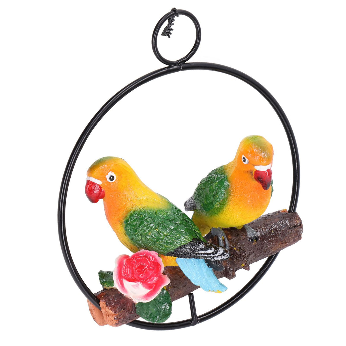 Hanging Parrot Sculpture Hanging Ring Statue for Patio Lawn Home and Garden Decor