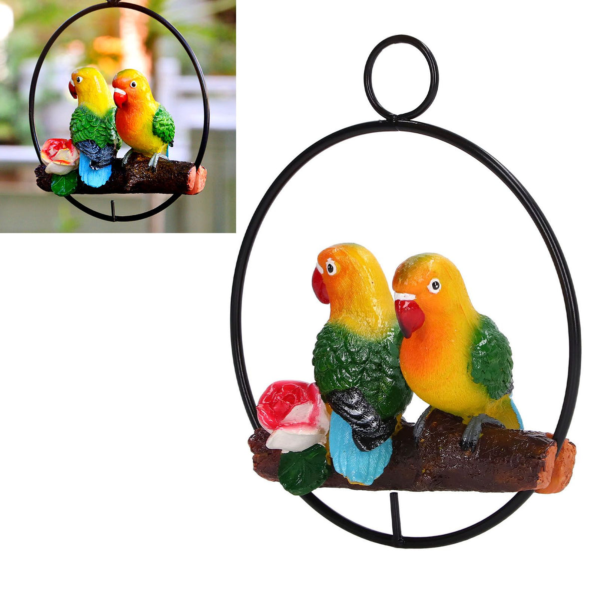 Hanging Parrot Sculpture Hanging Ring Statue for Patio Lawn Home and Garden Decor