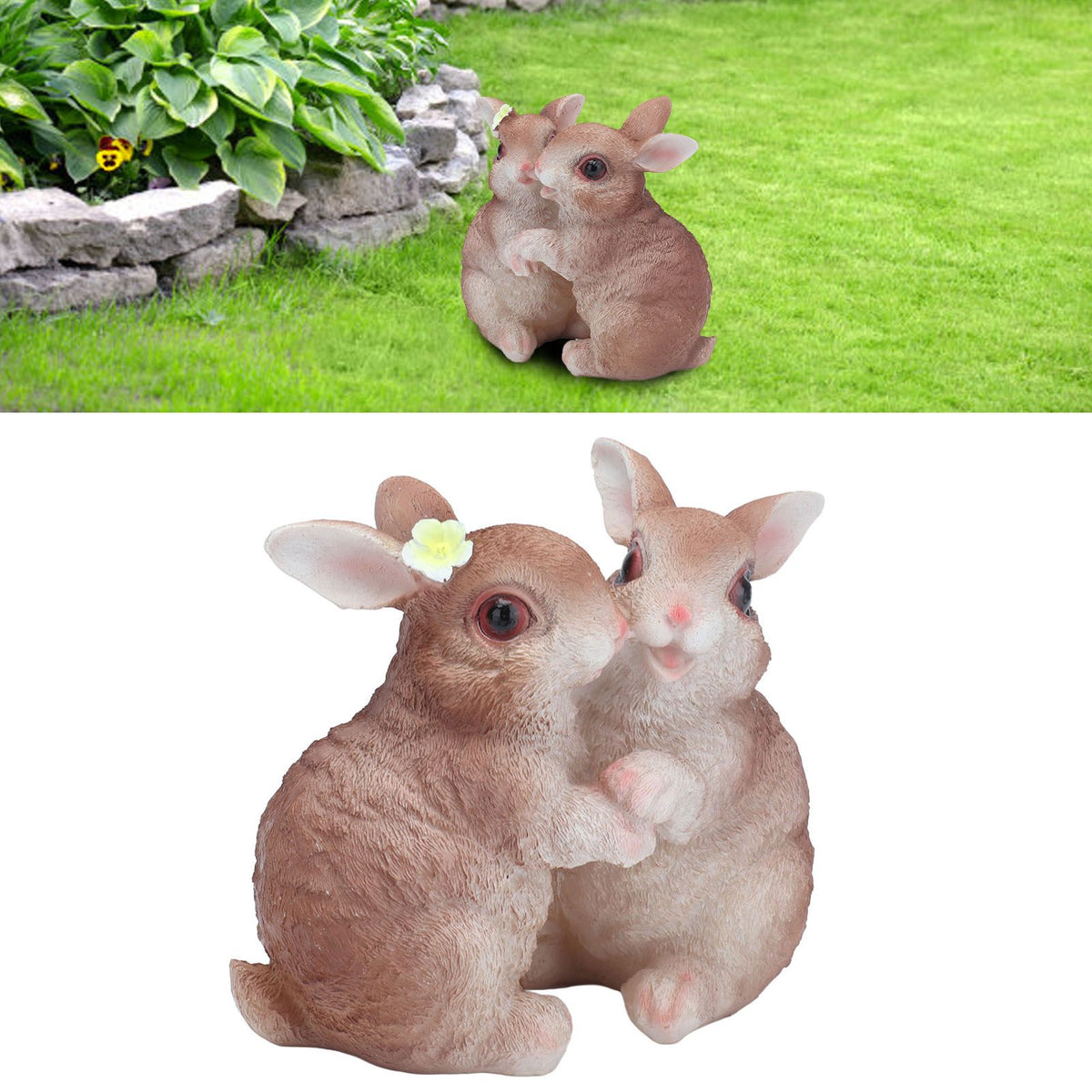 Garden Bunny Statues Resin Crafts Decorations Potted Landscaping Sculpture Animal Models for Lawn Garden