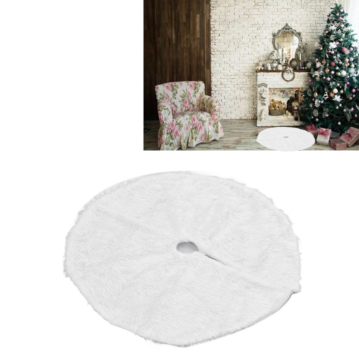 Christmas Tree Skirt Snowy White Christmas Tree Mat for Xmas Festive Holiday Party Decoration Ornaments