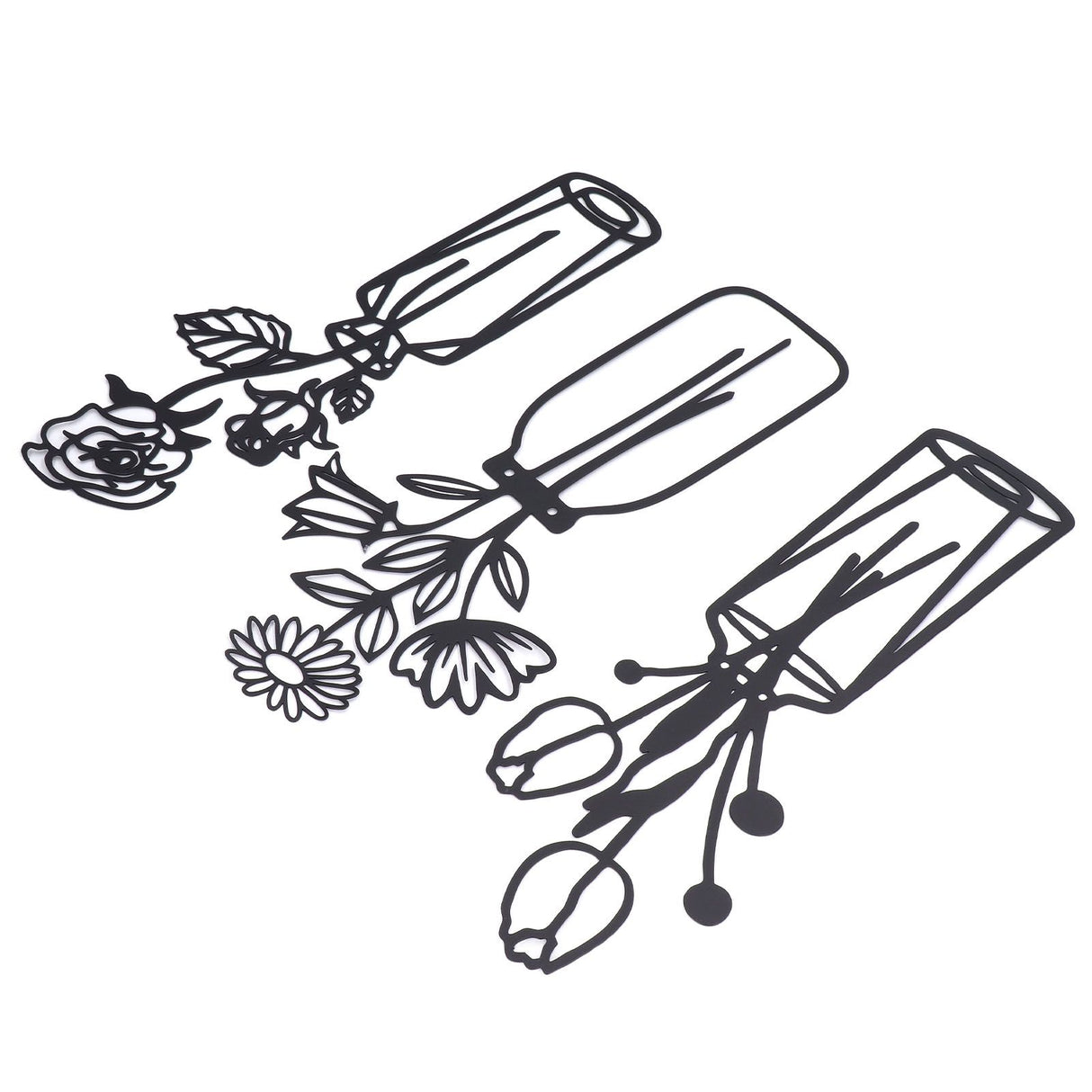 3Pcs Metal Vase Flowers Wall Art Elegant Prevent Rust Easy to Install Iron Flower Wall Art for Indoor Decoration