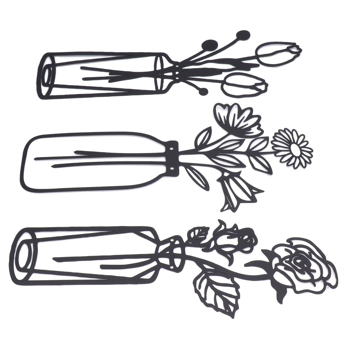3Pcs Metal Vase Flowers Wall Art Elegant Prevent Rust Easy to Install Iron Flower Wall Art for Indoor Decoration