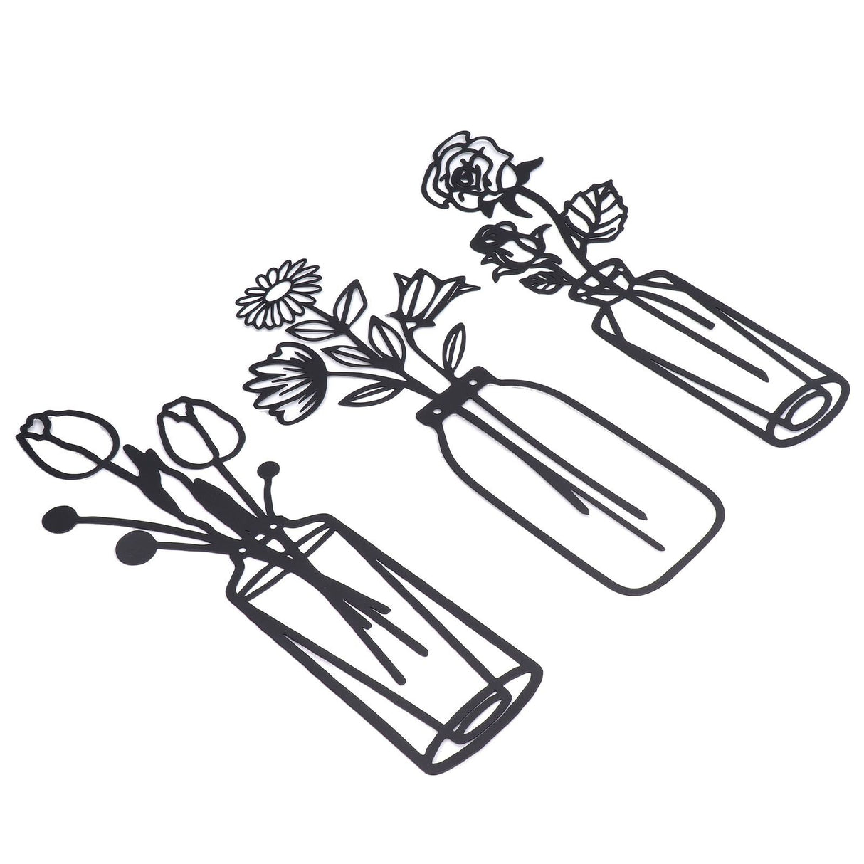 3Pcs Metal Vase Flowers Wall Art Elegant Prevent Rust Easy to Install Iron Flower Wall Art for Indoor Decoration