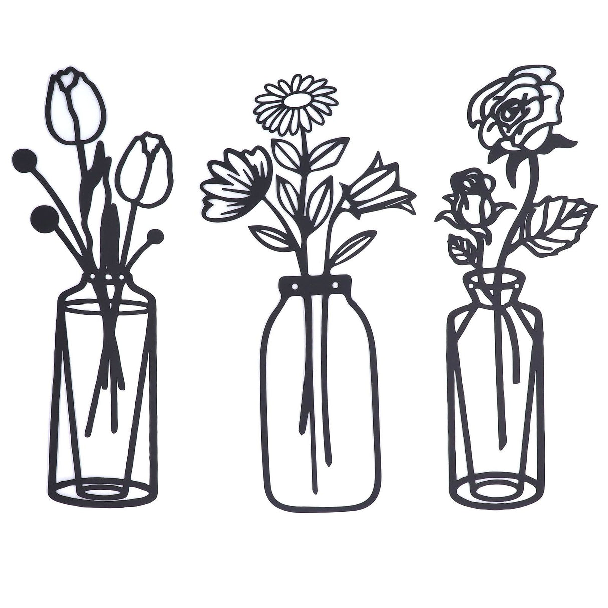3Pcs Metal Vase Flowers Wall Art Elegant Prevent Rust Easy to Install Iron Flower Wall Art for Indoor Decoration