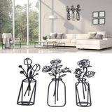 3Pcs Metal Vase Flowers Wall Art Elegant Prevent Rust Easy to Install Iron Flower Wall Art for Indoor Decoration