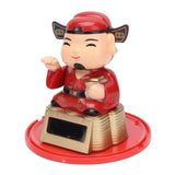 Lucky Ornaments Solar Powered Cute God of Wealth Decoration with Waving Arm for Home Office Car