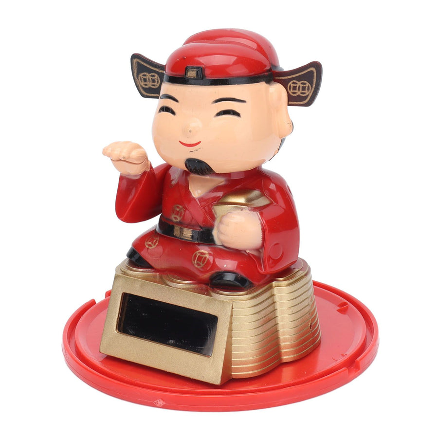 Lucky Ornaments Solar Powered Cute God of Wealth Decoration with Waving Arm for Home Office Car