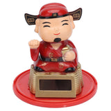 Lucky Ornaments Solar Powered Cute God of Wealth Decoration with Waving Arm for Home Office Car