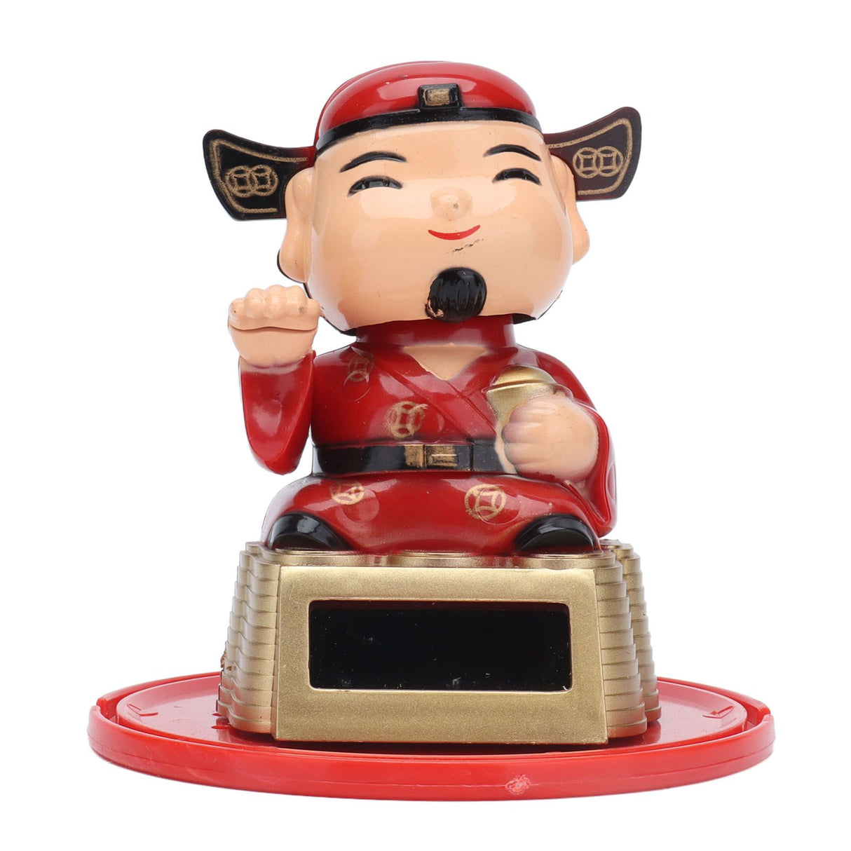 Lucky Ornaments Solar Powered Cute God of Wealth Decoration with Waving Arm for Home Office Car