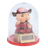 Lucky Ornaments Solar Powered Cute God of Wealth Decoration with Waving Arm for Home Office Car - Low Angle