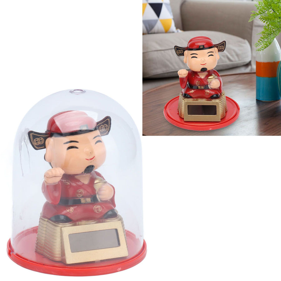 Lucky Ornaments Solar Powered Cute God of Wealth Decoration with Waving Arm for Home Office Car