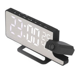 Projection Alarm Clock Mirror Screen USB Charging Snooze 180° Digital Projection Clock with Radio Temp Humidity