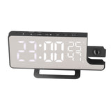 Projection Alarm Clock Mirror Screen USB Charging Snooze 180° Digital Projection Clock with Radio Temp Humidity