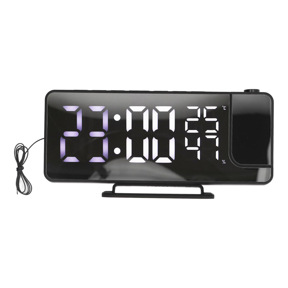Projection Alarm Clock Mirror Screen USB Charging Snooze 180° Digital Projection Clock with Radio Temp Humidity