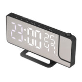 Projection Alarm Clock Mirror Screen USB Charging Snooze 180° Digital Projection Clock with Radio Temp Humidity