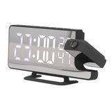 Projection Alarm Clock Mirror Screen USB Charging Snooze 180° Digital Projection Clock with Radio Temp Humidity - Rear View