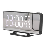 Projection Alarm Clock Mirror Screen USB Charging Snooze 180° Digital Projection Clock with Radio Temp Humidity