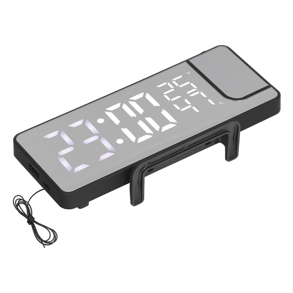 Projection Alarm Clock Mirror Screen USB Charging Snooze 180° Digital Projection Clock with Radio Temp Humidity