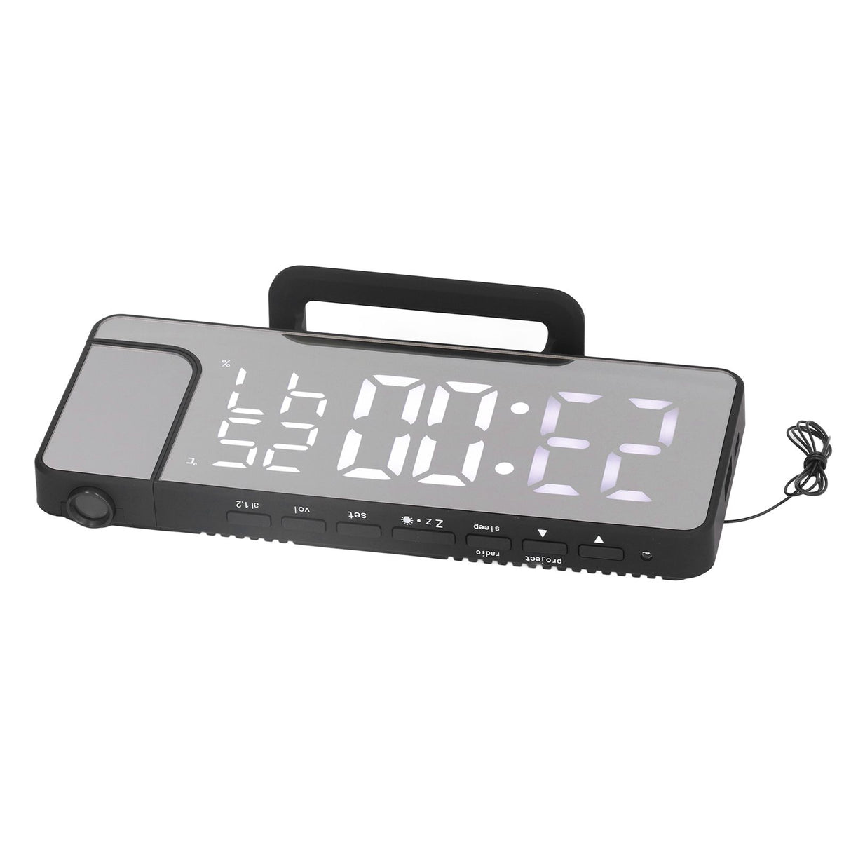 Projection Alarm Clock Mirror Screen USB Charging Snooze 180° Digital Projection Clock with Radio Temp Humidity