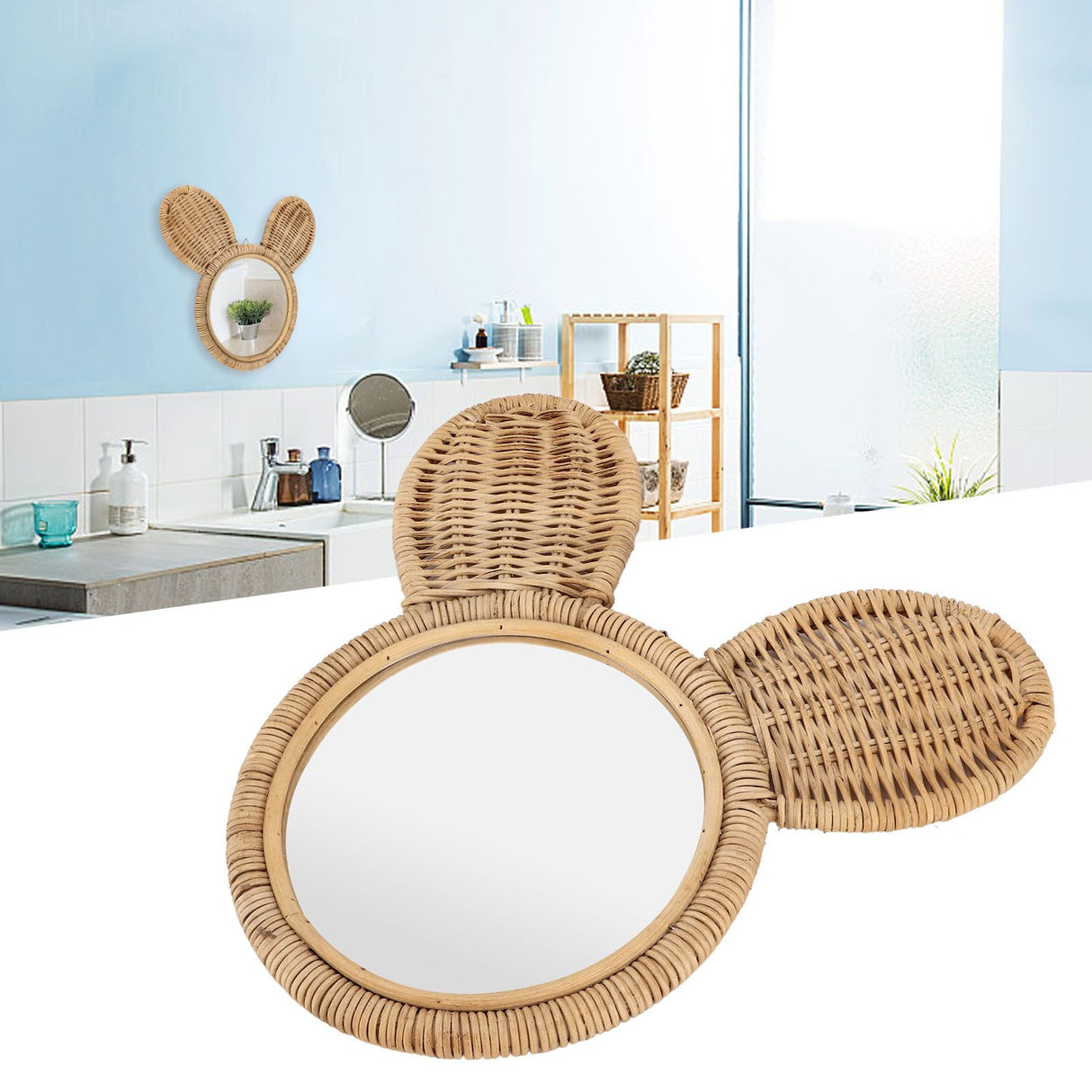 Hanging Mirror High Definition Rattan Mirror Wall Decorative Makeup Mirror for Bathroom Hotel