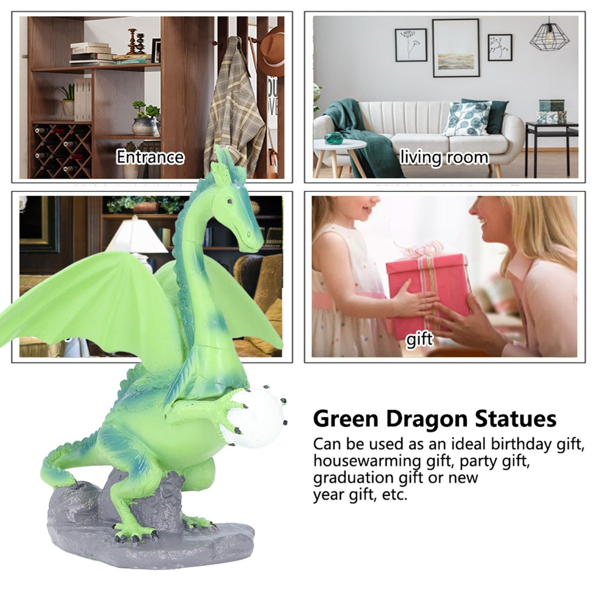 Resin Flying Dragon Statue Holding Ball Dragon Sculpture Decoration for Bedroom Study Room Garden Corridor Hallway