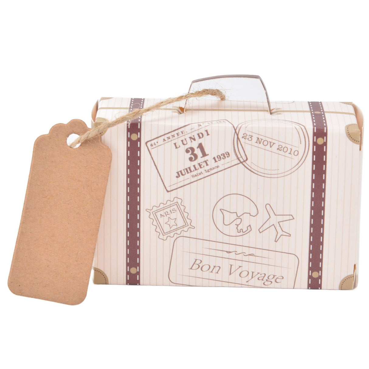 50 Sets Travel Themed Suitcase Shape Candy Boxes Party Favor Candy Box Vintage Kraft Paper Gift Bag for Wedding Birthday