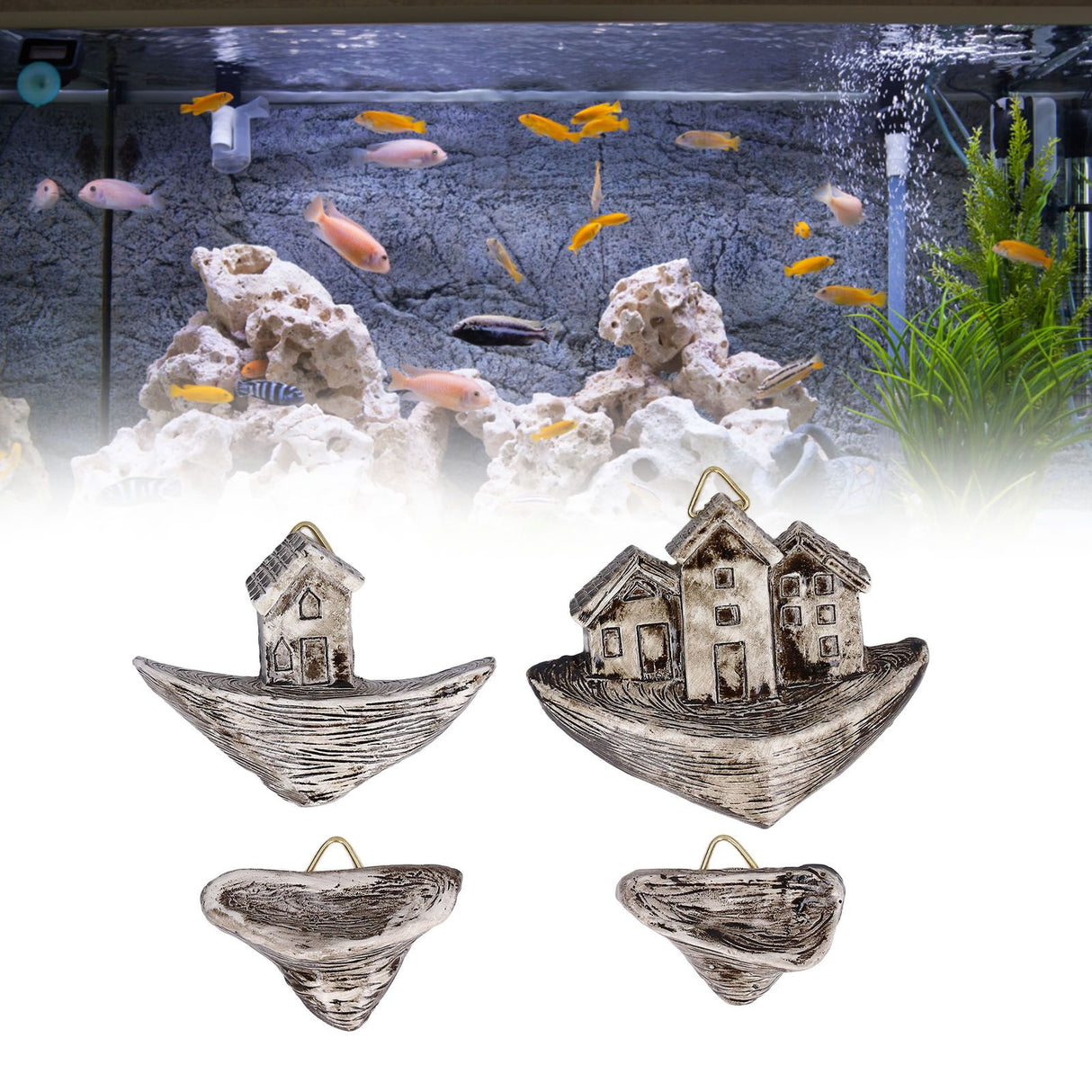 Resin Micro Landscape Small House Decoration Lifelike Shape Fish Aquarium Decor for Household