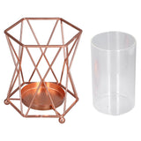 Plant Vase with Wrought Iron Flower Stand Transparent Glass Flower Pot Hydroponic Vase for Living Room - Side View