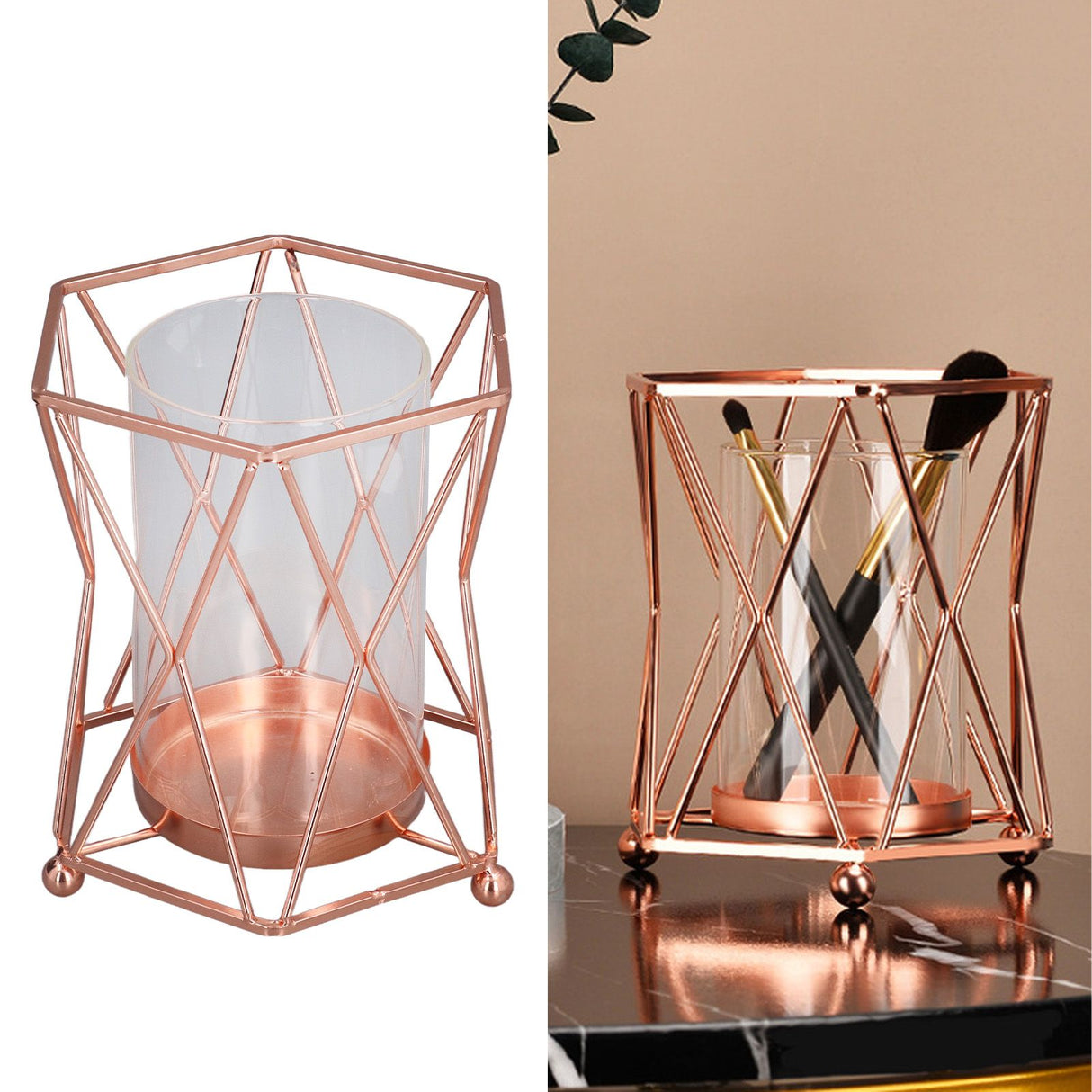 Plant Vase with Wrought Iron Flower Stand Transparent Glass Flower Pot Hydroponic Vase for Living Room
