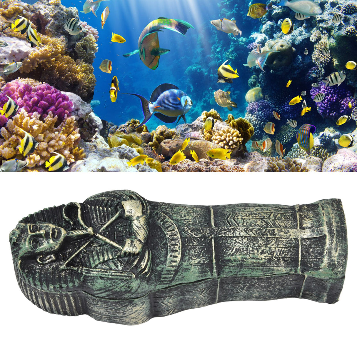 Mummy Coffin Decorations Aquarium Fish Tank Ornaments Landscape Skull Resin Skull Mummy Coffin Ornament