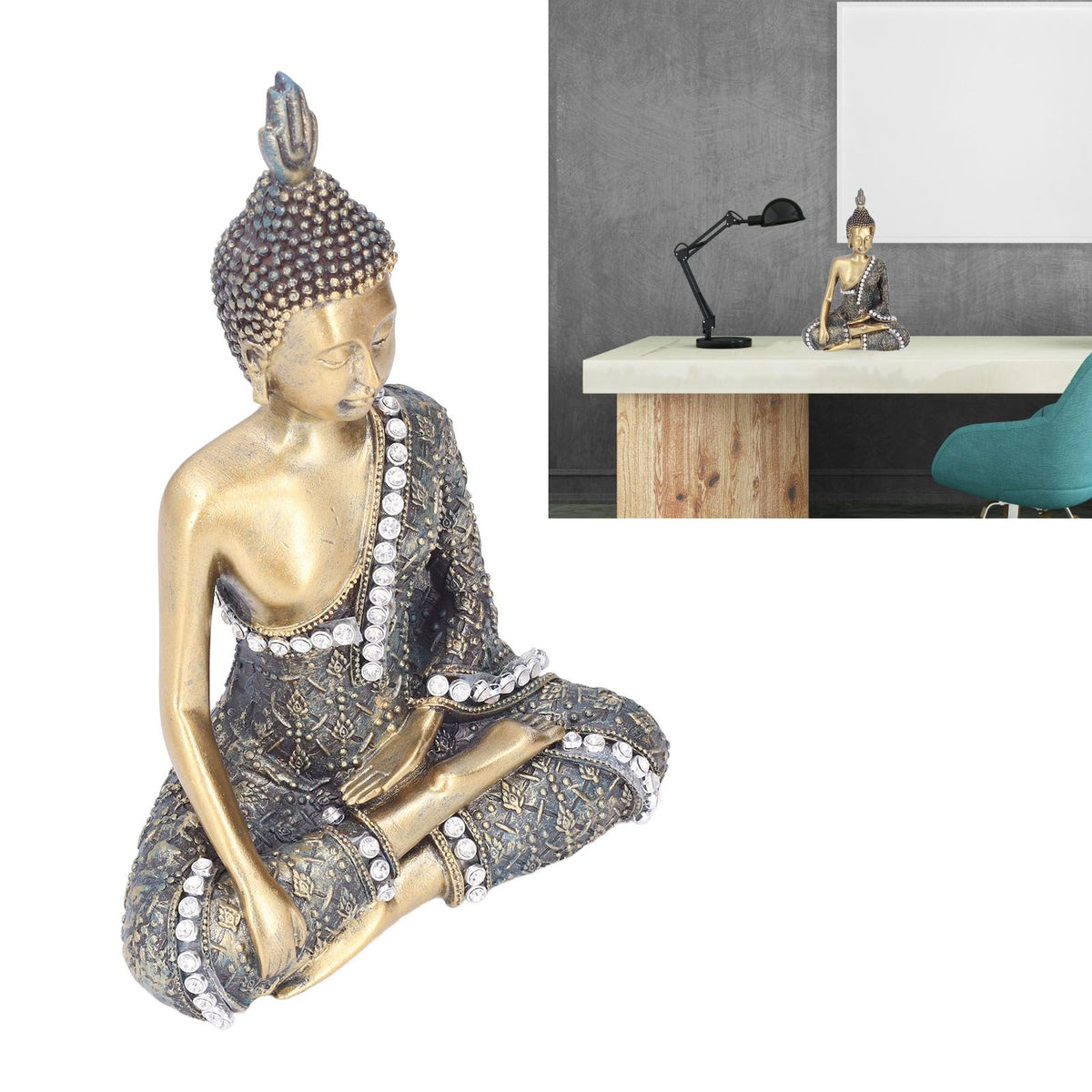 Buddha Ornament Resin Retro Small Decorative Desktop Sitting Buddha Statue for Home Office