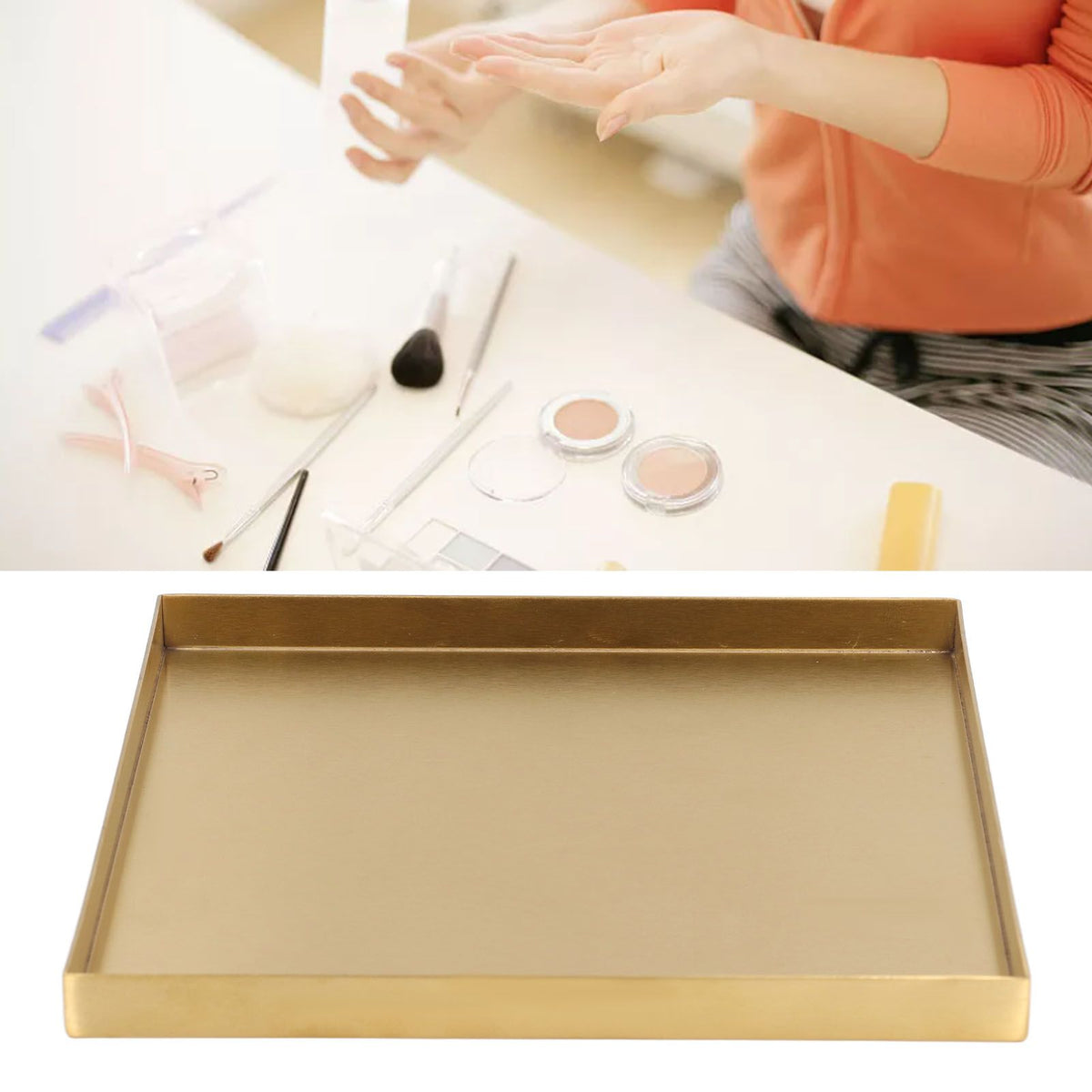 Gold Stainless Steel Tray Decorative Jewelry Dish Makeup Tray Organizer for Drink Breakfast Bars Restaurants