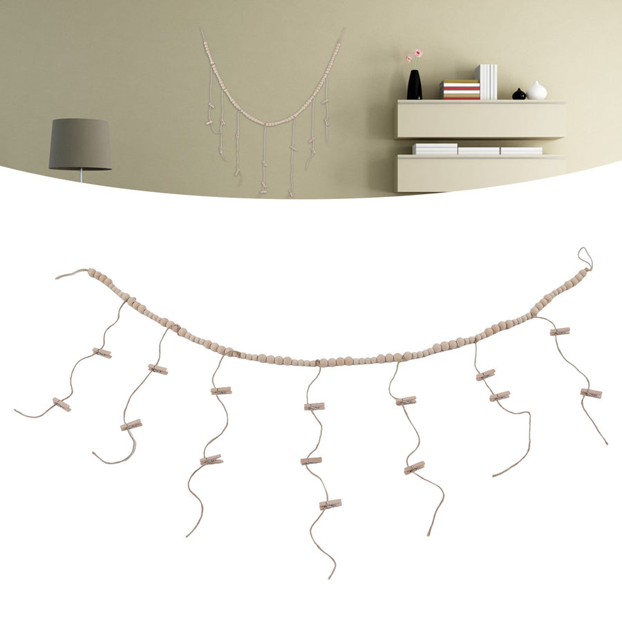 Wooden Beads Photo Display Multi Purpose Simple Design Anti Friction Hanging Photo Display with Wood Bead for DIY Decor