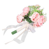Wedding Bouquet Fake Rose Flower Holding Bunch for Decoration Photography Art Photo Pink - Rear View