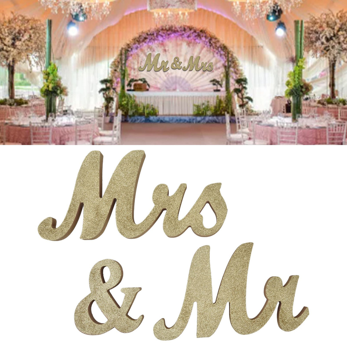 Mr Mrs Sign Wedding Table Decorations English Letter Ornament Props for Festival Anniversary PartyGold