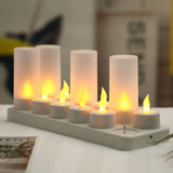 LED Candles Light Rechargeable Lifelike Decorative Electronic Candles for Party Wedding Living Room 12 Mounts with Cups, Yellow Light Flashing - Front View