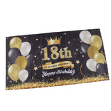 Happy 18th Birthday Backdrop Black Gold 180x99cm Reusable Happy Birthday Decorations with 4 Grommets