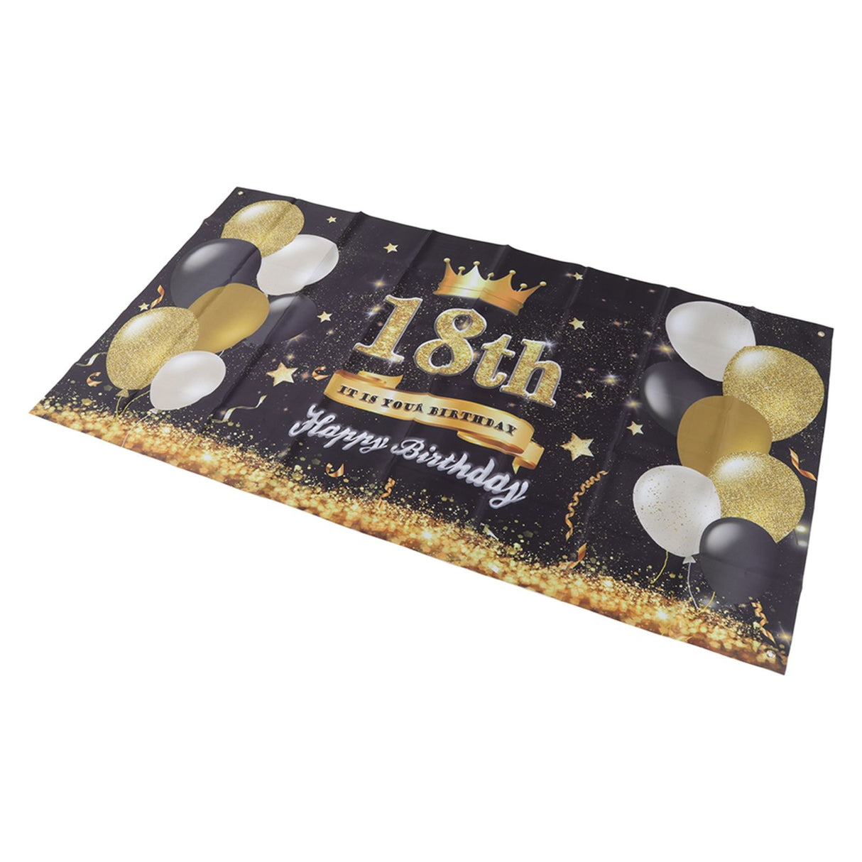 Happy 18th Birthday Backdrop Black Gold 180x99cm Reusable Happy Birthday Decorations with 4 Grommets