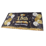 Happy 18th Birthday Backdrop Black Gold 180x99cm Reusable Happy Birthday Decorations with 4 Grommets - Extra Image