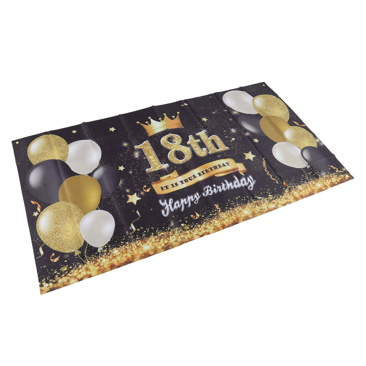 Happy 18th Birthday Backdrop Black Gold 180x99cm Reusable Happy Birthday Decorations with 4 Grommets