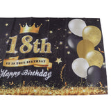 Happy 18th Birthday Backdrop Black Gold 180x99cm Reusable Happy Birthday Decorations with 4 Grommets - Extra Image