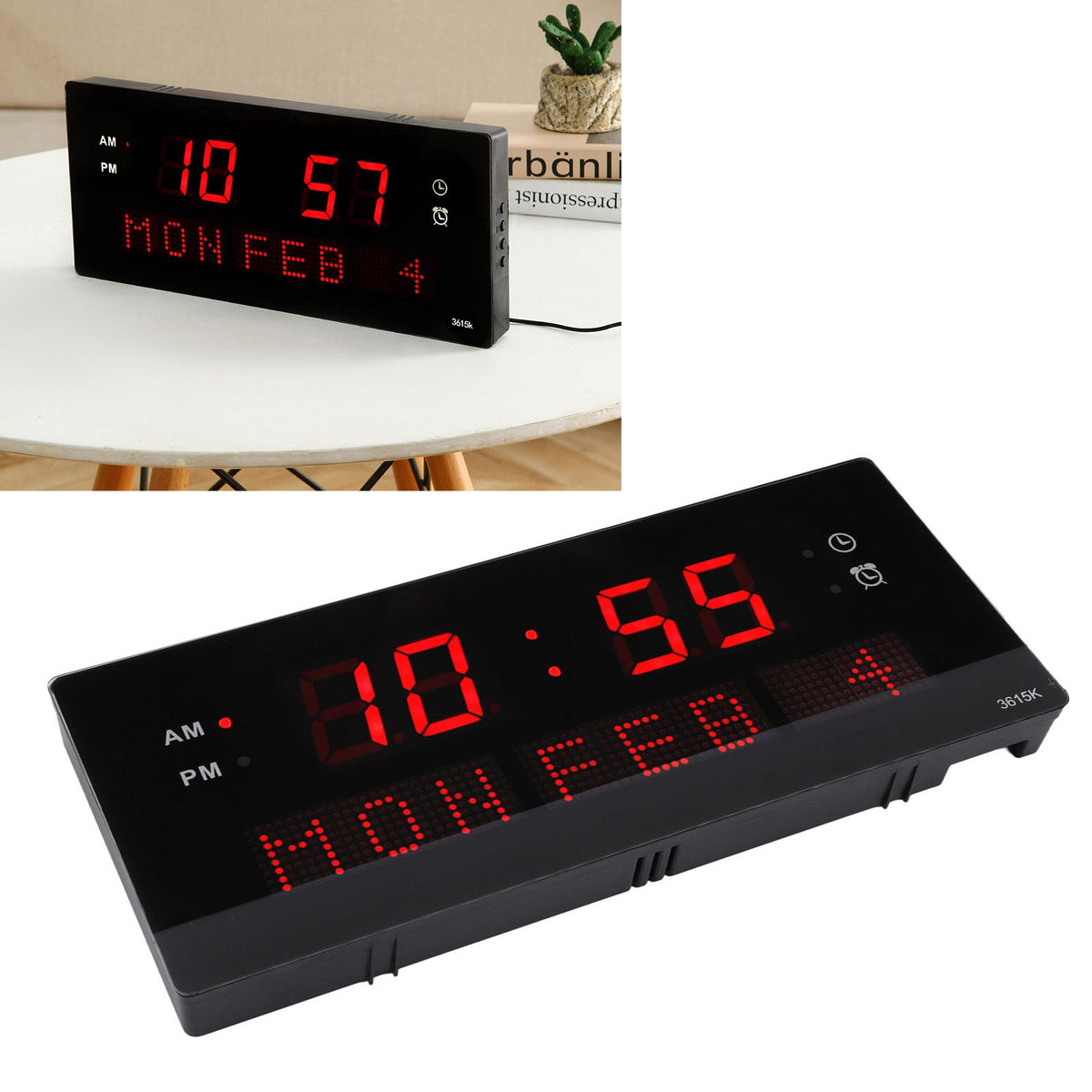 LED Wall Clock Decorative Black Frame Elegant Style Hanging Holes Digital Display Electric Desk Clock 100 to 240V AU Plug