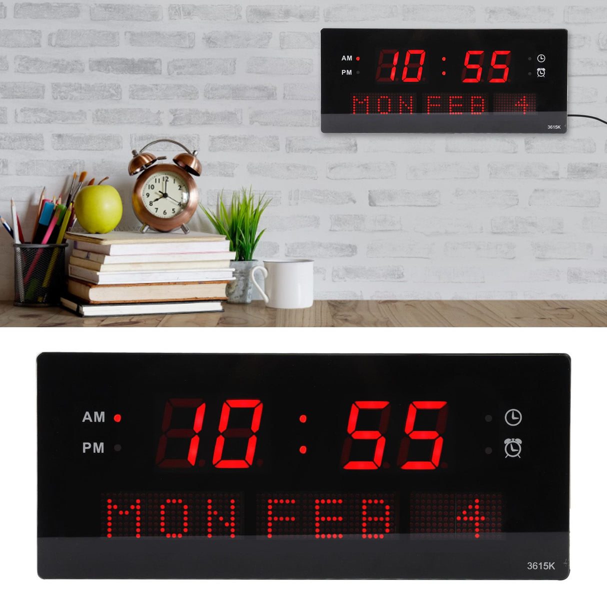 LED Wall Clock Decorative Black Frame Elegant Style Hanging Holes Digital Display Electric Desk Clock 100 to 240V AU Plug